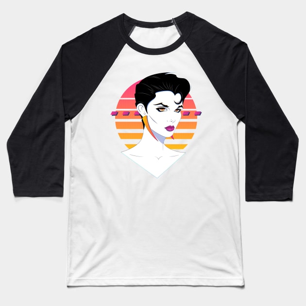 Retro Nagel Style Cyberpunk Portrait Baseball T-Shirt by OldSalt